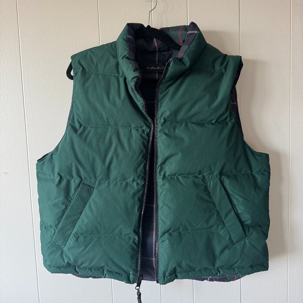 Eddie Bauer Puffer Vest Men’s Large Green Quilted Insulated Outdoor Layering Ves